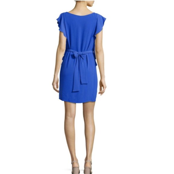 Michael KORS Dress PM Petite Medium Tide Blue Flutter Sleeve Belted $125 - Picture 5 of 14